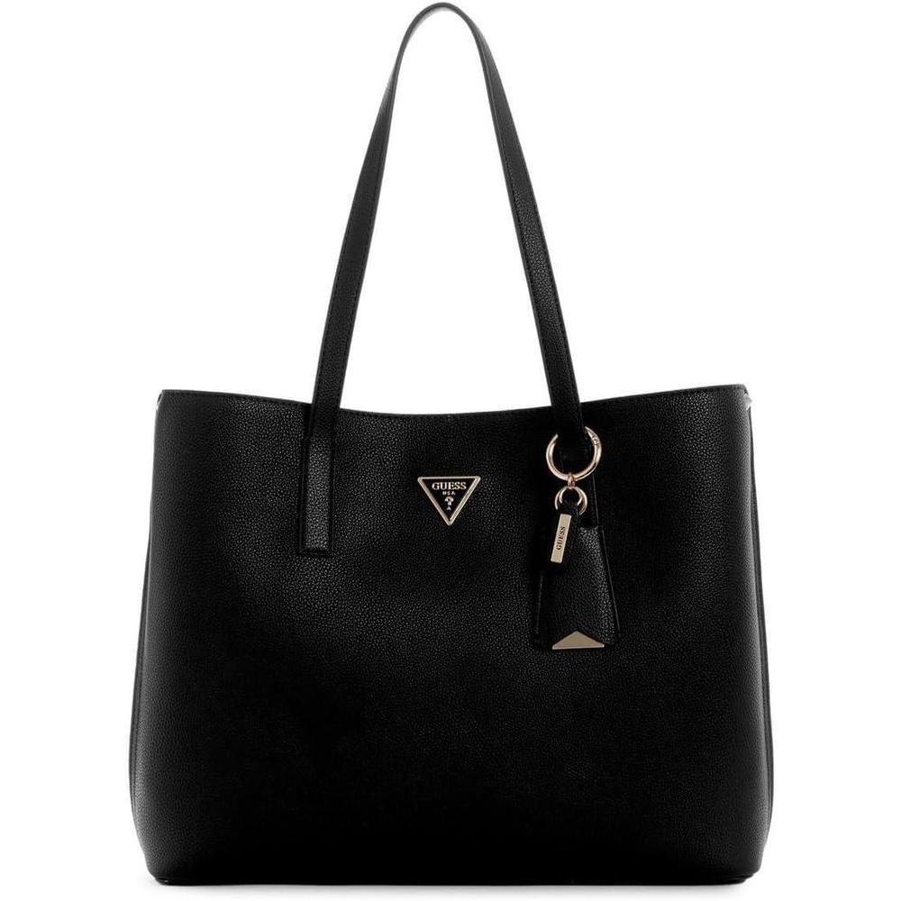 Tote GUESS Meridian, Nero con bolsillo y herrajes dorados. Tote GUESS Meridian, Nero con bolsillo y herrajes dorados.