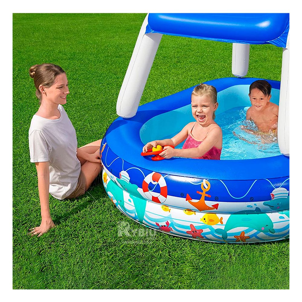 Piscina Volante con Bocina en Celeste Y+Agendita Piscina con Techo Incorporado en Celeste Y+Papel de Regalo Piscina Volante con Bocina en Celeste Y+A