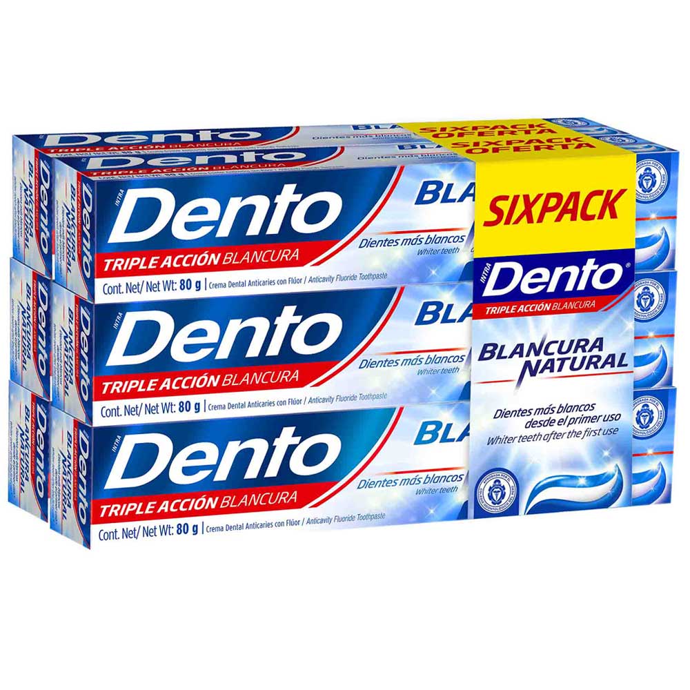 Crema Dental DENTO Sixpack Blancura Natural Tubo 80g