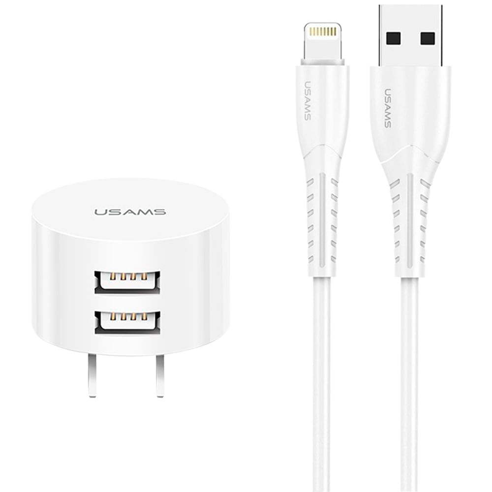 Kit de Carga USAMS Enchufe Pared + Cable Iphone Blanco