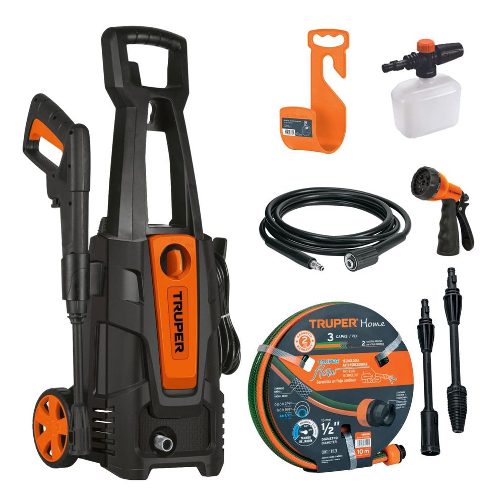 Hidrolavadora 1800 psi + Manguera 10 y Pistola de Riego Truper 103339-16050-100173-18482