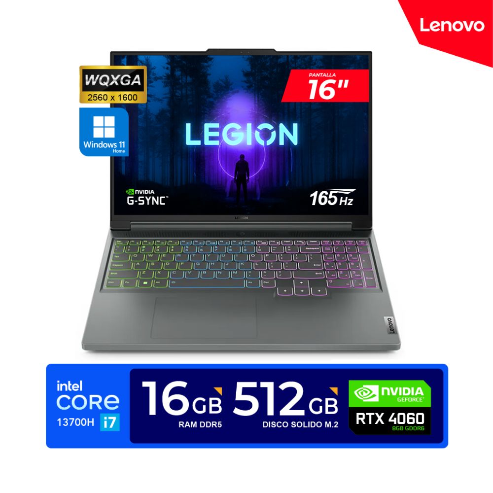 Laptop Lenovo Legion Slim 5  16"" WQXGA IPS Core i7-13700H 5.0GHz 16GB DDR5 512GB RTX 4060 8G Win11