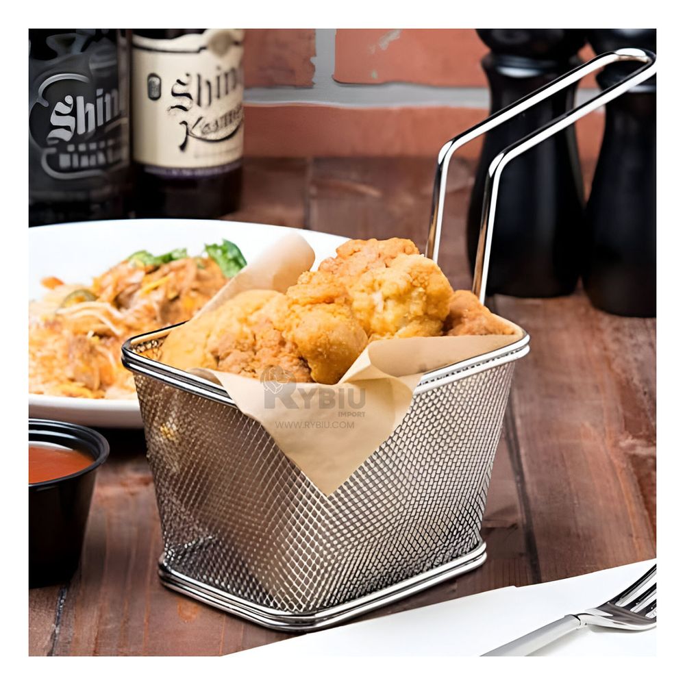 Cesta para Papas Fritas de Tono Plateado Y+Papel de Regalo