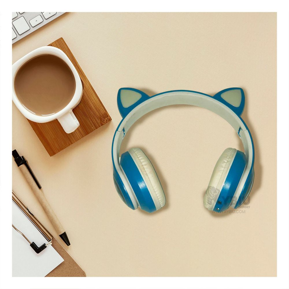 Audifonos con Bluetooth de Gato Azul Y+Papel de Regalo