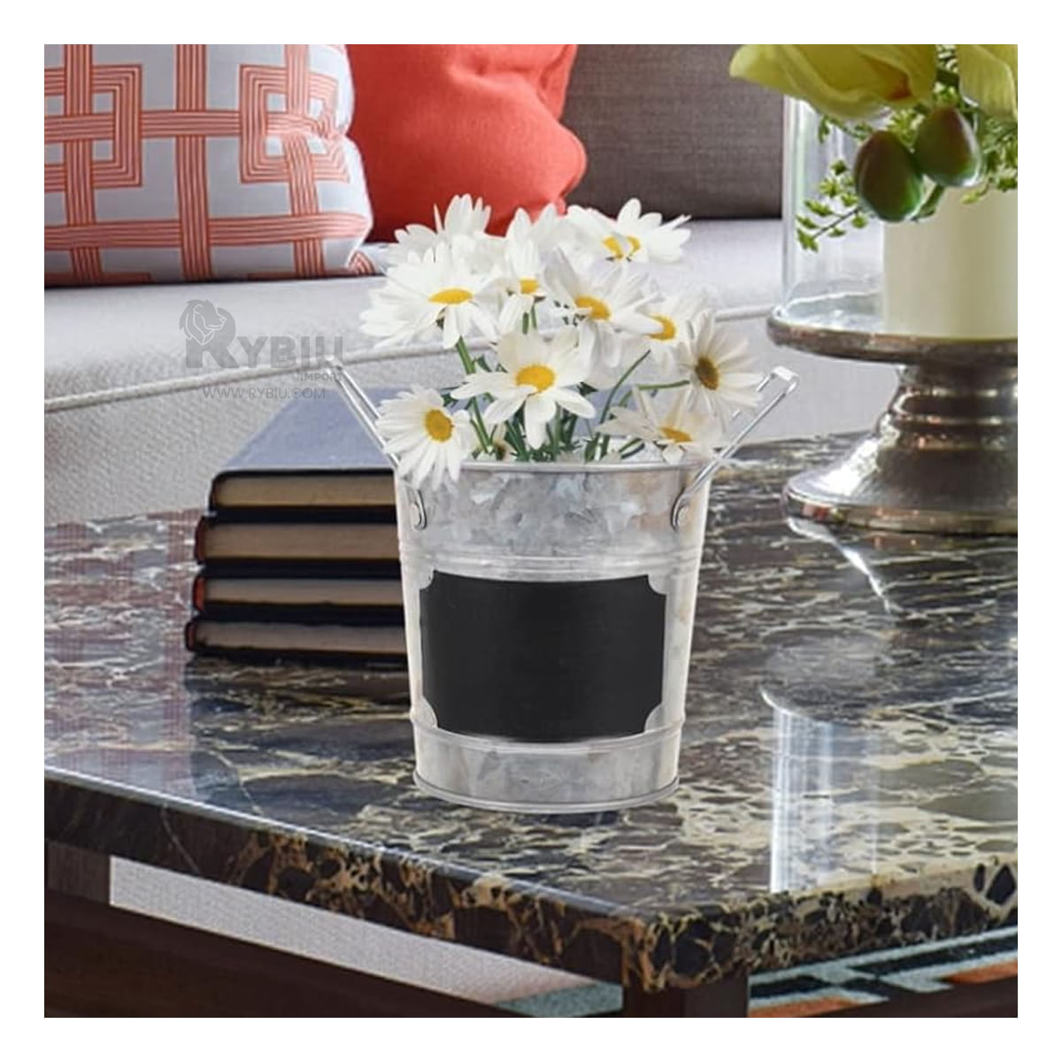 Macetero Modelo Cubo de Metal con Doble Agarradera Plateado