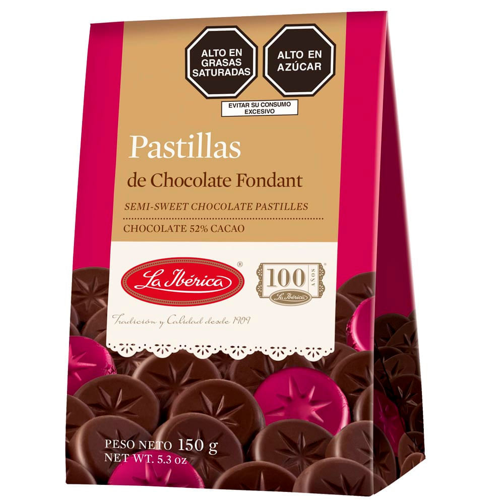 Chocolate LA IBÉRICA PASTILLAS FONDANDT Semi dulce sin leche Caja 150g