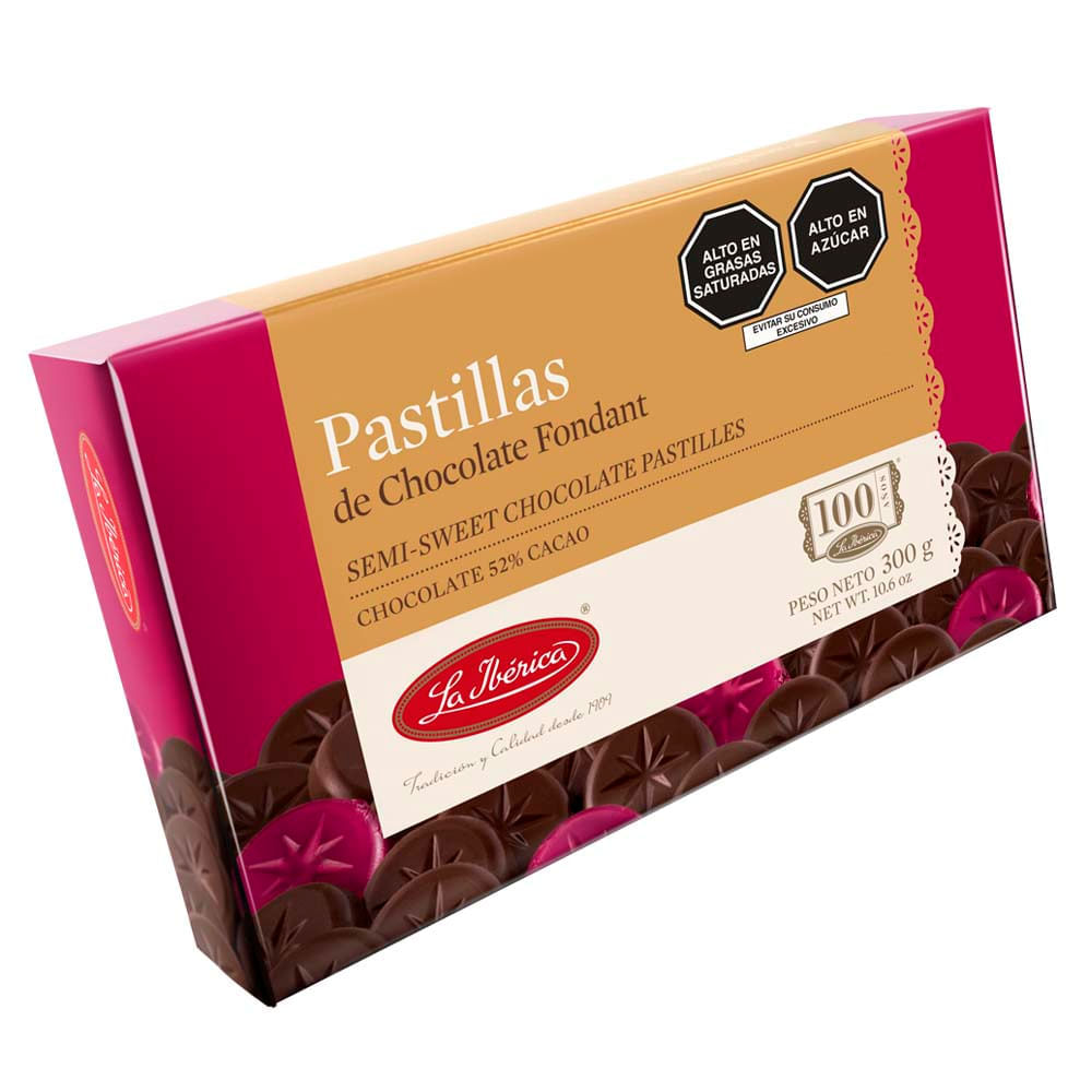 Chocolate LA IBÉRICA PASTILLAS FONDANDT Semi dulce sin leche Caja 300g