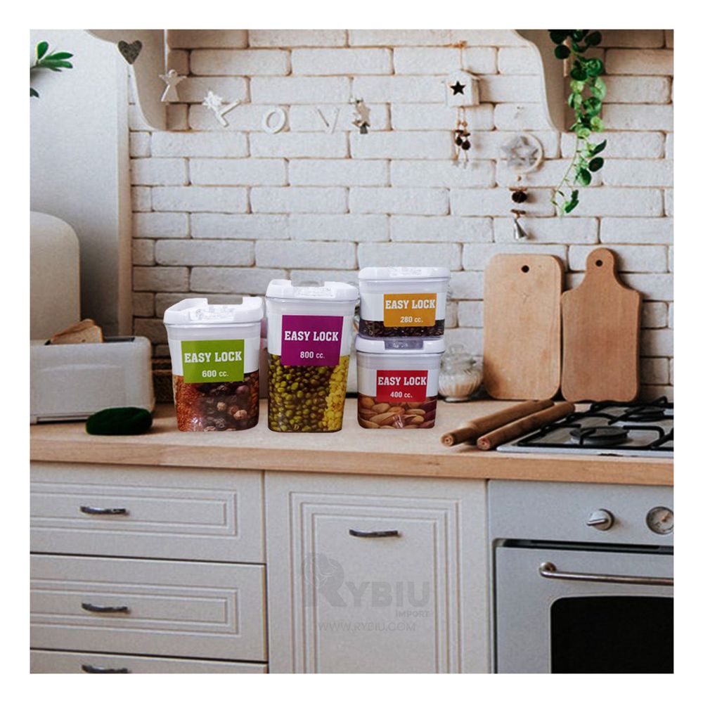 Set 4 de Recipiente Acrilico Tapa Blanca Y+Papel de Regalo