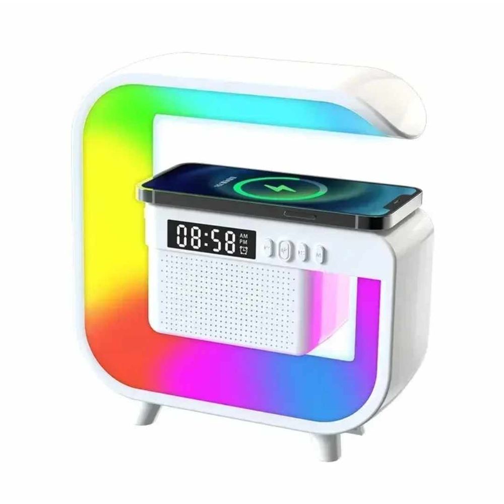 Lampara Led Reloj Despertador Radio Bluetooth Cargador Inalambrico G2 Blanco