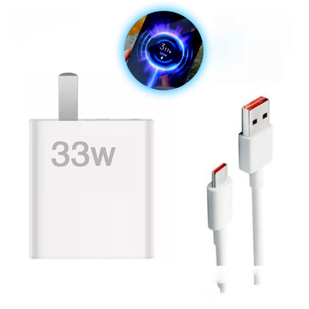 Cargador para Xiaomi con Carga Rápida y Segundero 33W Cable Tipo Redmi