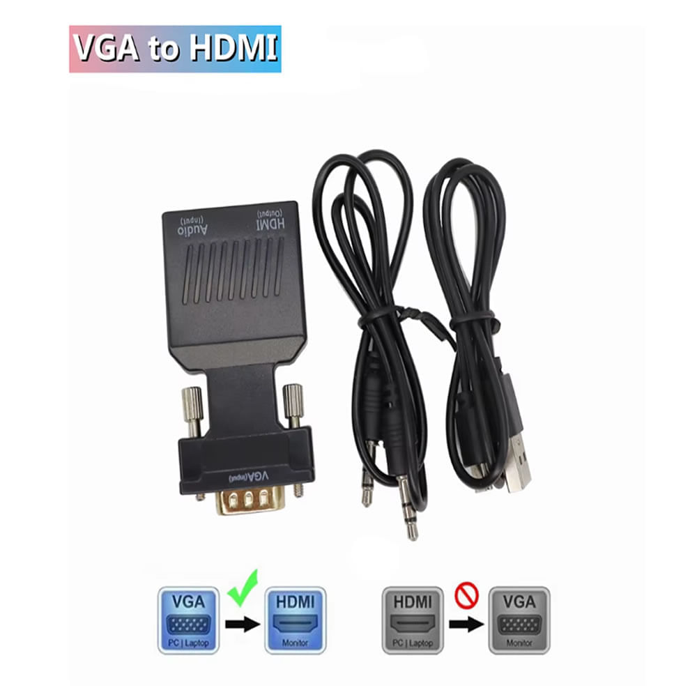 Adaptador Convertidor HD 1080P VGA a HDMI Negro