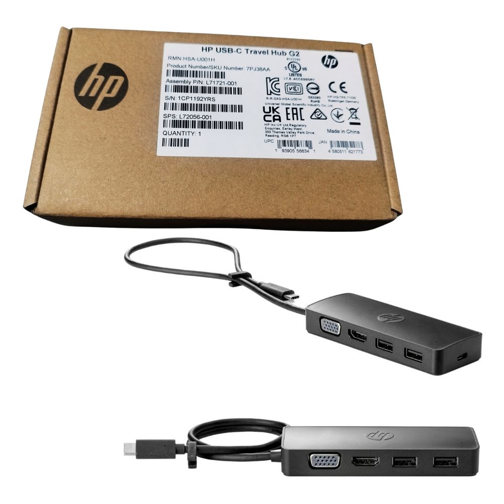 Mini Docking HP - Tipo USB-C - Concentrador G2 Hub Hdmi Vga USB-A 3.0 - 7PJ38AA