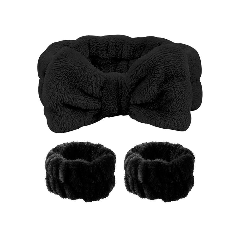 Vincha de Baño Con Moño + Pulseras de Muñeca Negro Vincha de Baño Con Moño + Pulseras de Muñeca Negro