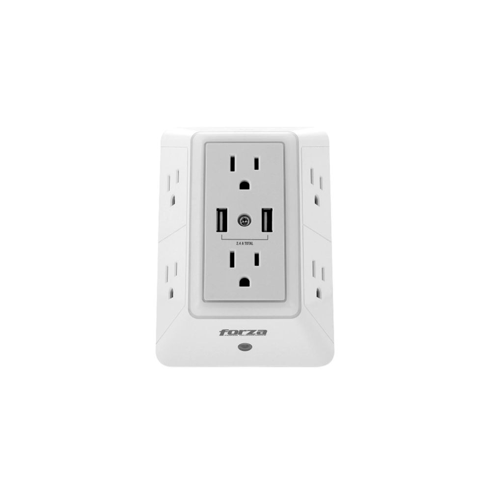 Forza Toma Corriente De Pared Forza Fwt-6201 Usb-6X Nema 5-15R-X2 Puertos Usb Con Luz Nocturna