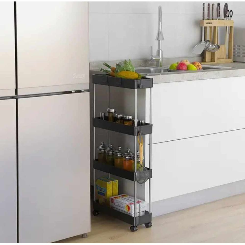 Carrito de 4 pisos Almacenamiento De Espacios Pequeños de Cocina Negro Carrito de 4 pisos Almacenamiento De Espacios Pequeños de Cocina Negro