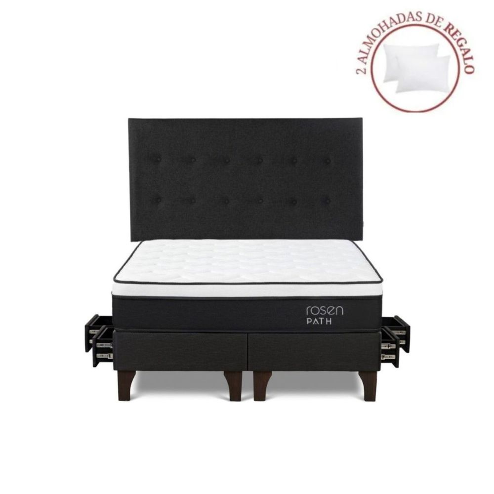 Dormitorio Con Cajones Path Grafito Queen West Grafito + 2 Almohadas