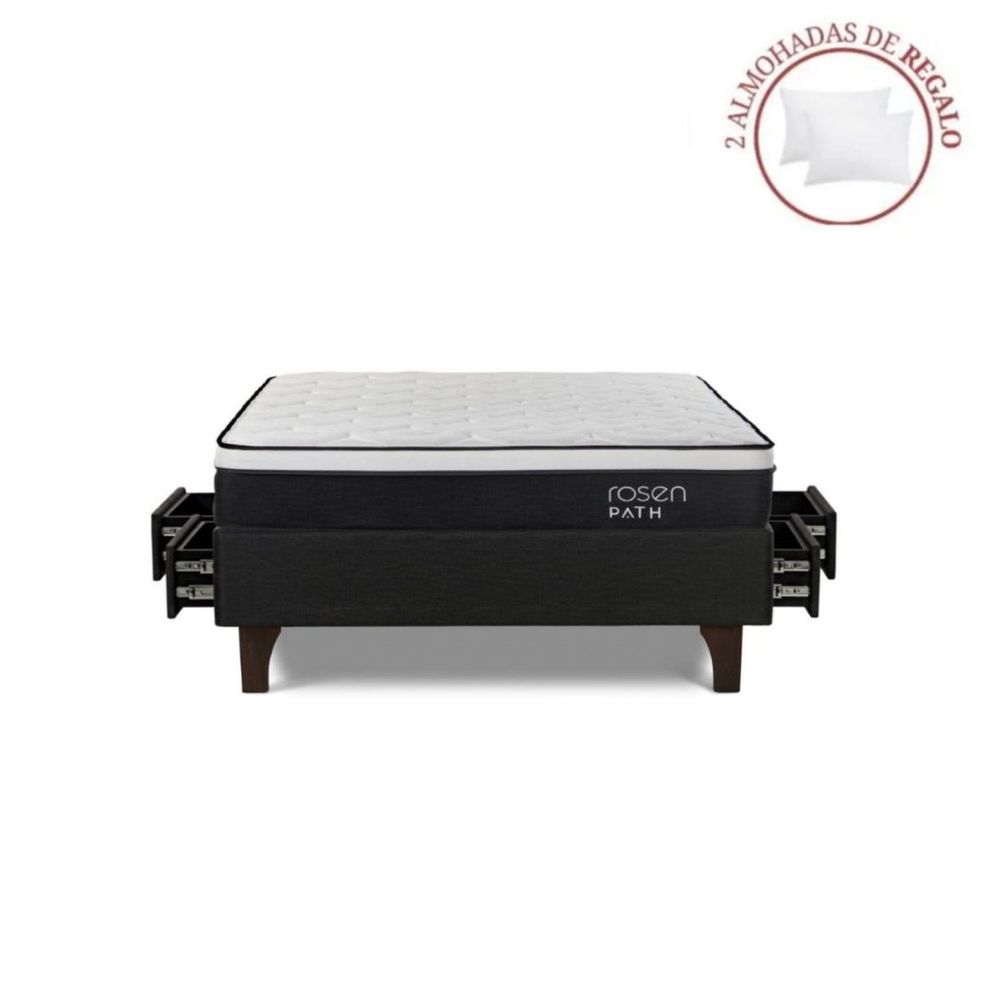 Cama Europea Con Cajones Path Grafito 2 Plazas + 2 Almohadas