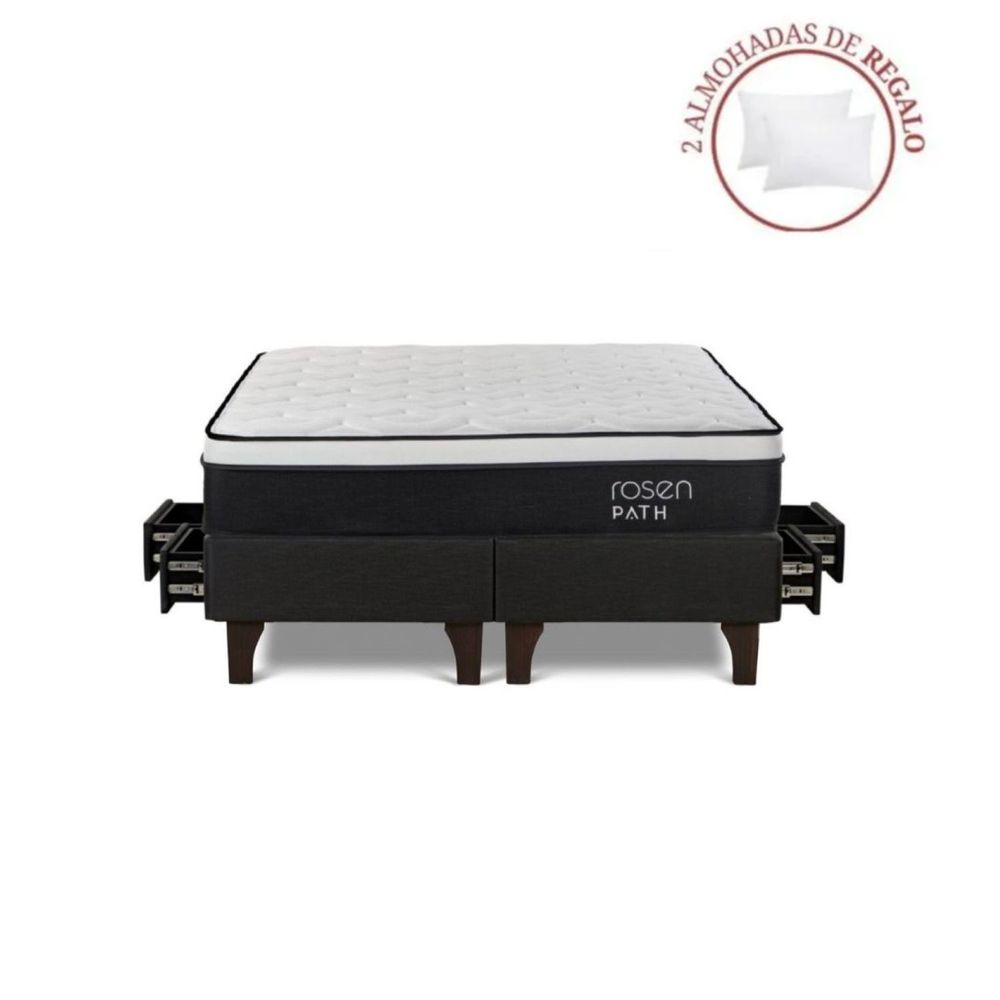 Cama Europea Con Cajones Path Grafito King + 2 Almohadas