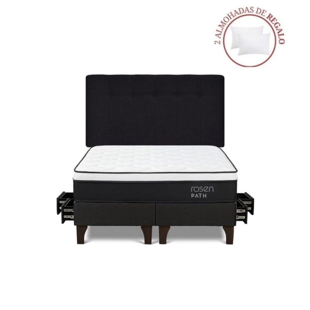 Dormitorio Con Cajones Path Grafito King Bennet Grafito + 2 Almohadas