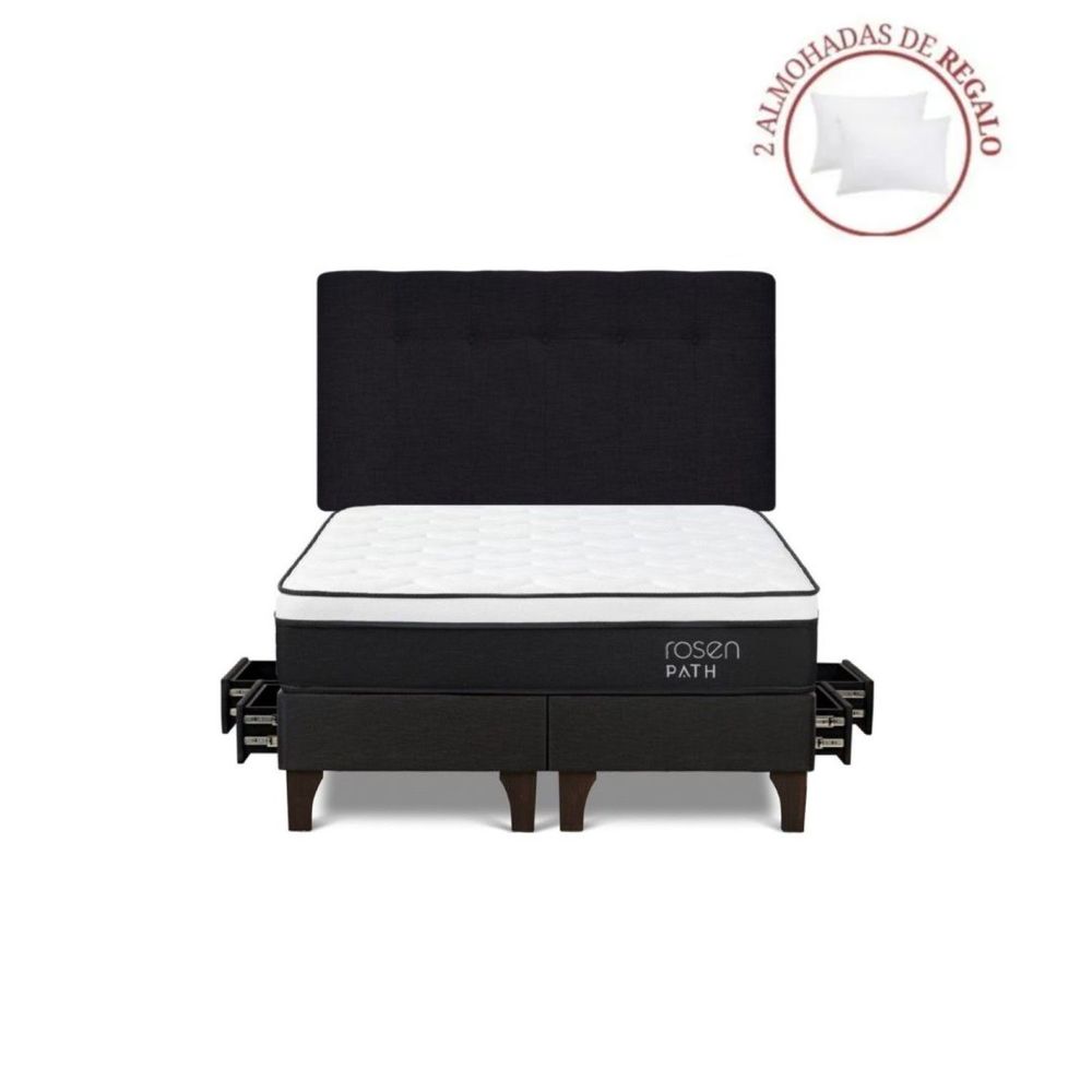 Dormitorio Con Cajones Path Grafito Queen Bennet Grafito + 2 Almohadas