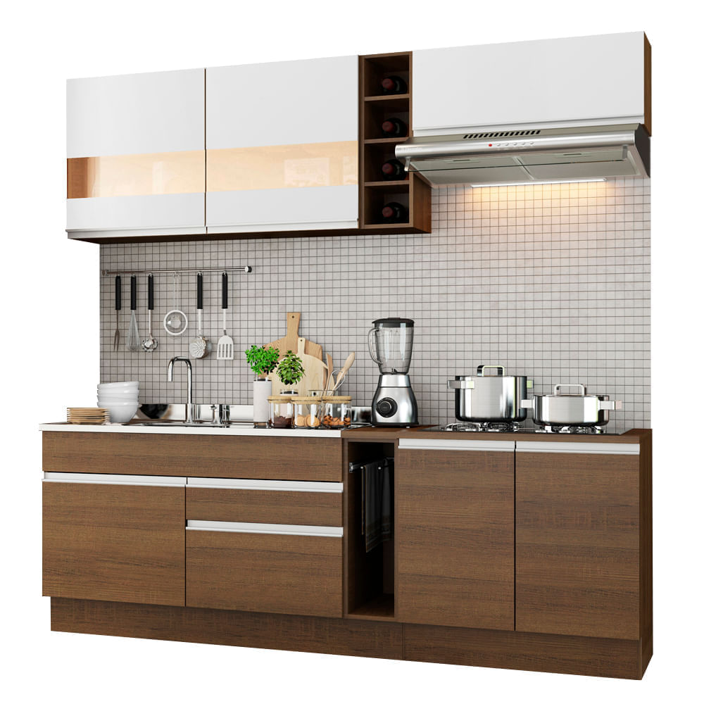 Mueble de Cocina Integral Parma 220 cm Marrón/Marrón/Blanco 02