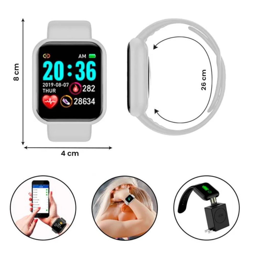 Reloj Inteligente Smartwatch Fit D20 Blanco Oechsle