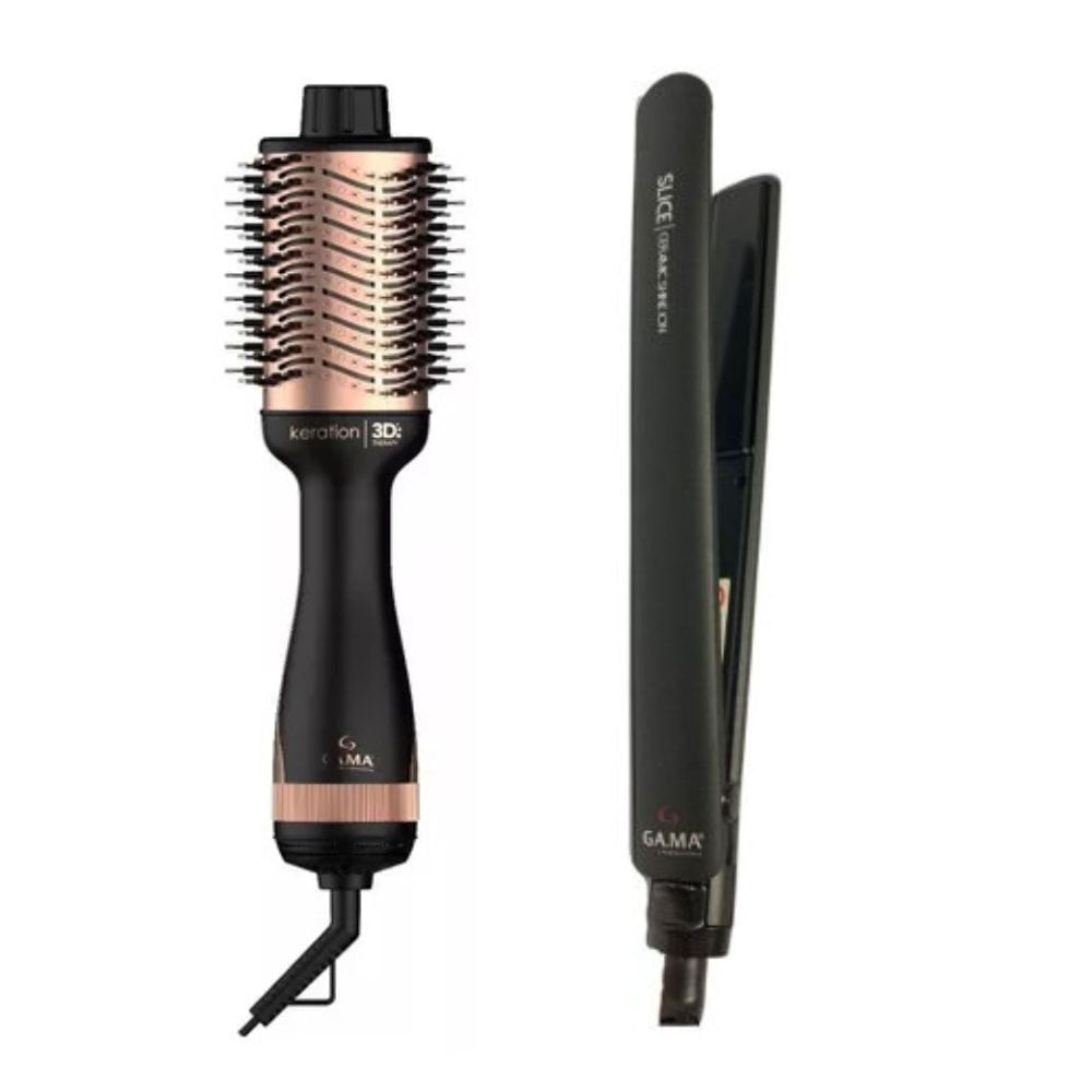 Combo Plancha de Cabello Slice Gama + Cepillo Secador Gama Keration 3D