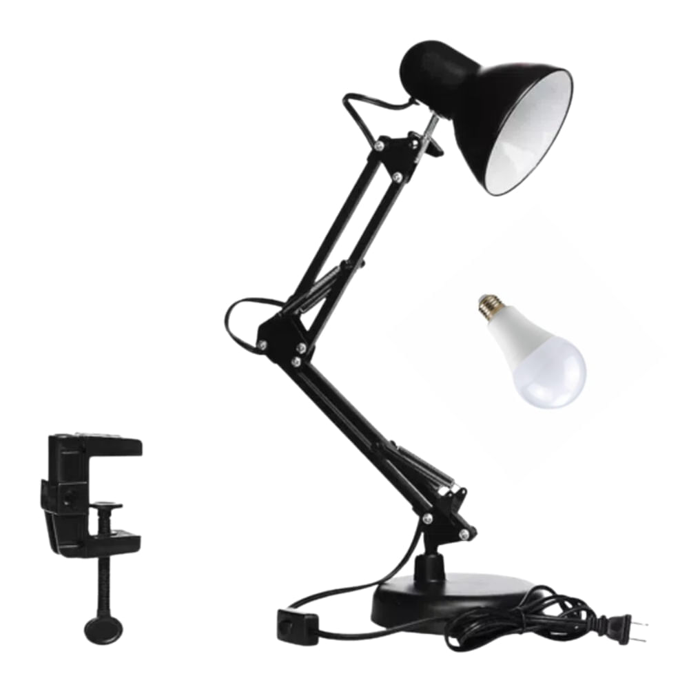 Lampara Led De Escritorio Brazo Plegable Incluye 1 Foco E27 Doble Soporte