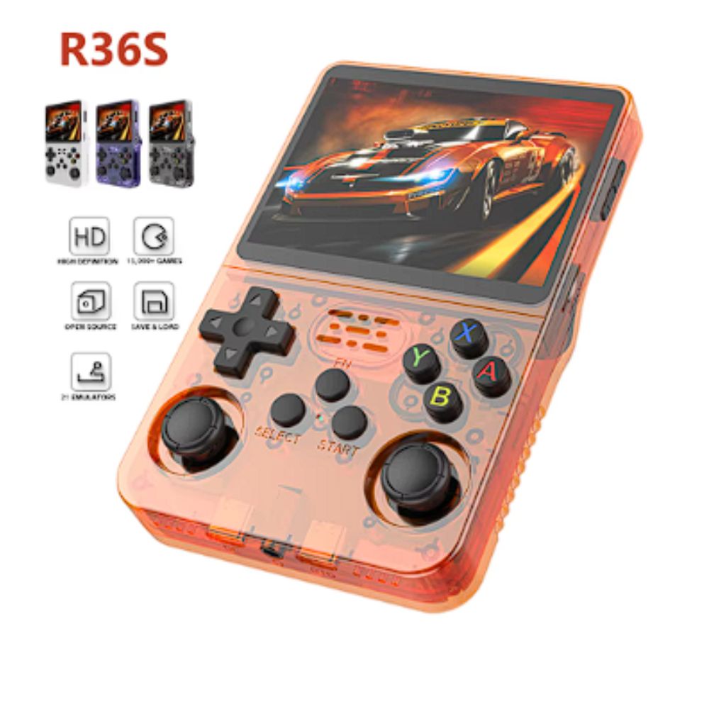 Consola de Videojuegos Portatil Retro R36S Naranja SD Kingston 128GB