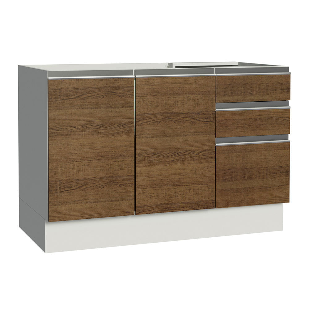 Mueble de Cocina 2 Puertas y 3 Cajones Glamy 120 x 60 cm Blanco/Marrón