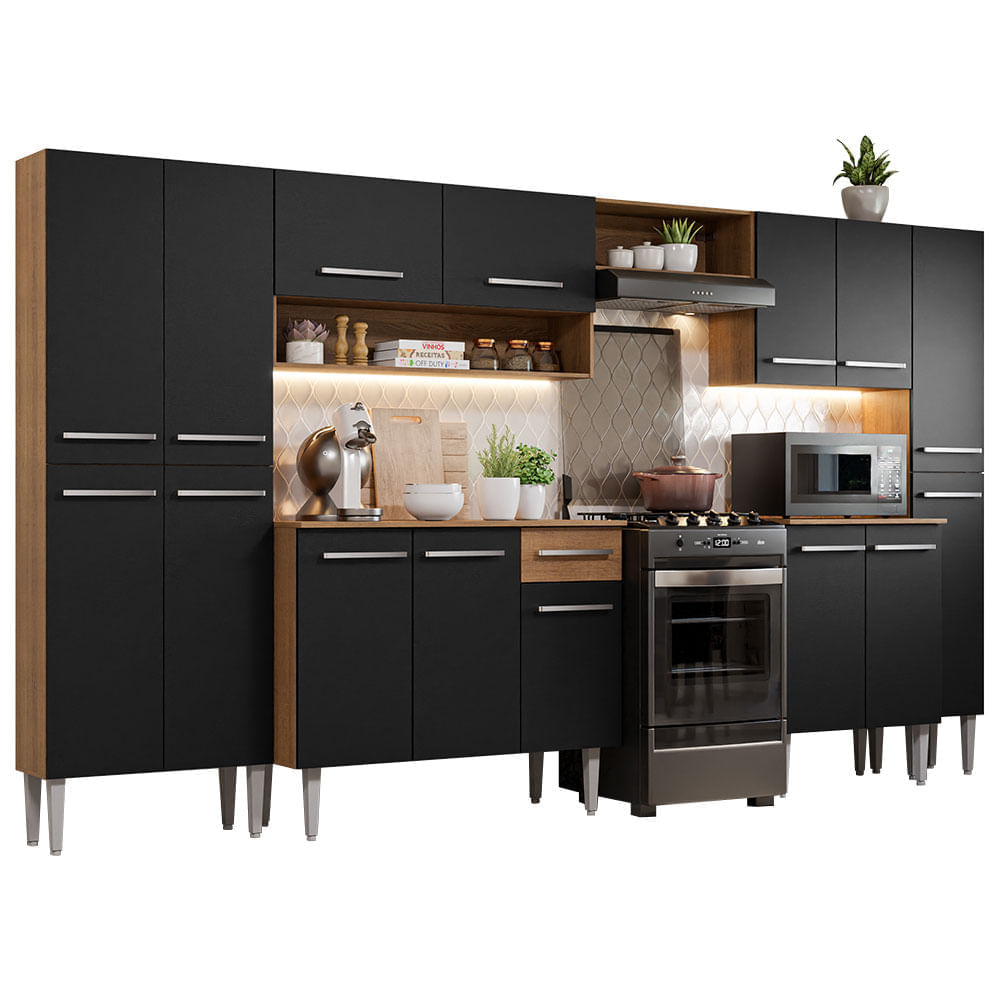 Mueble de Cocina Emilly Joy 325 cm Negro/Marrón 01