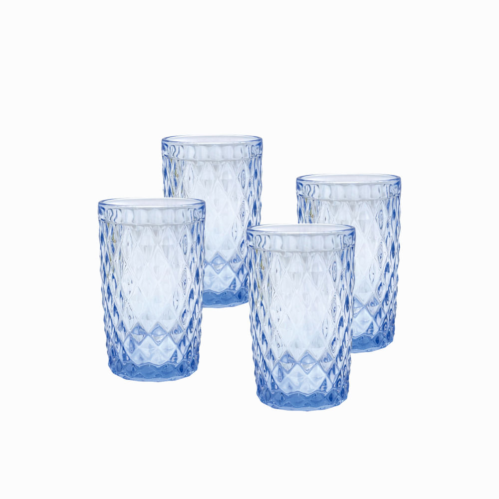Set X4 Vaso Vidrio Azul