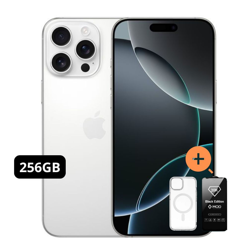 Apple iPhone 16 Pro Max ESIM 256GB -  White Titanium + Mica y Case