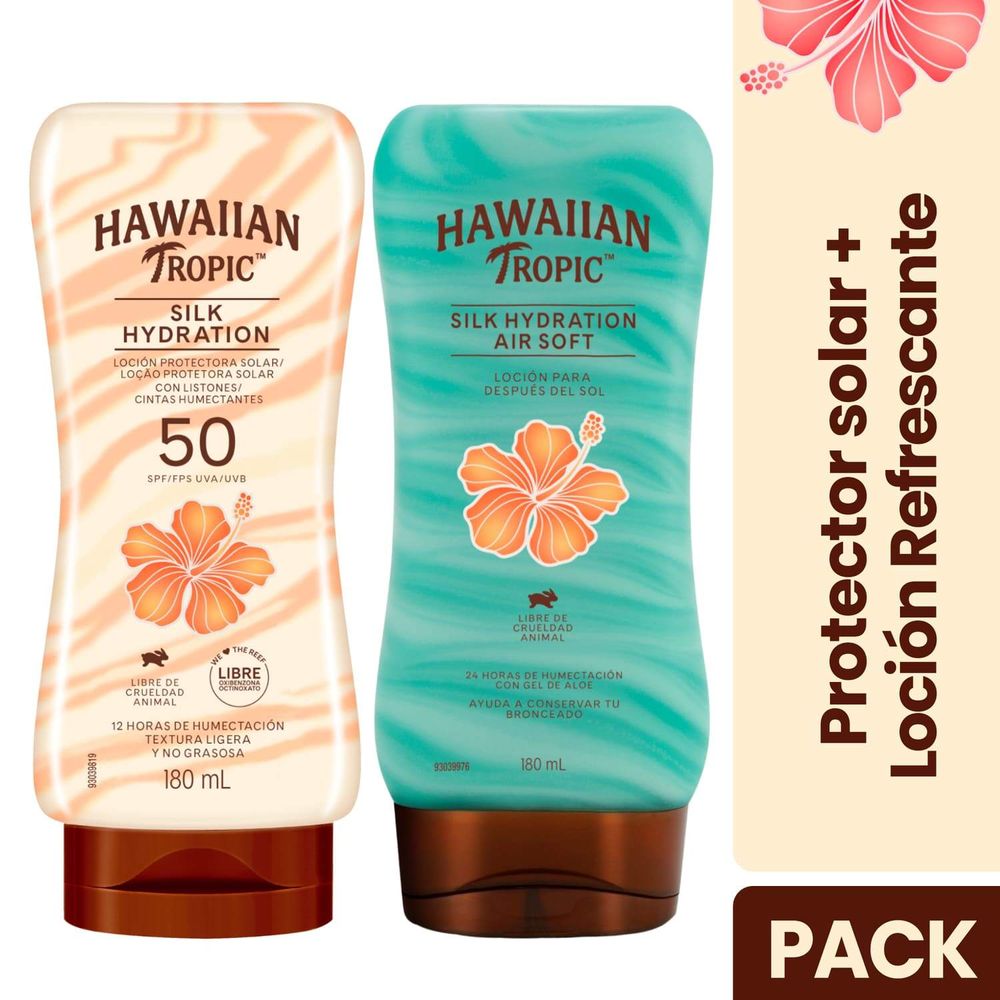 Pack Hawaiian Tropic Protector Solar Silk Hydration Fps50 180Ml + Loción Refrescante Silk Hydration Airsoft 180Ml