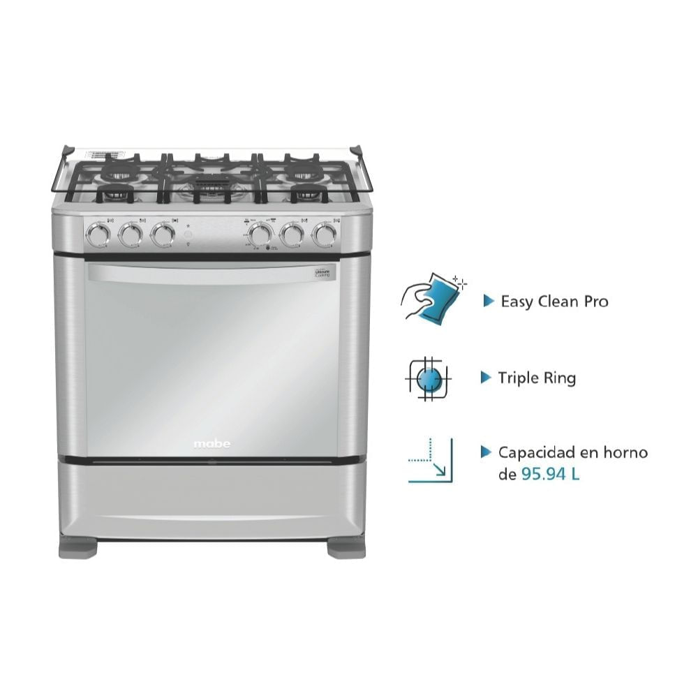 Cocina a gas 76cm Mabe Acero Inoxidable CMP7640FX0