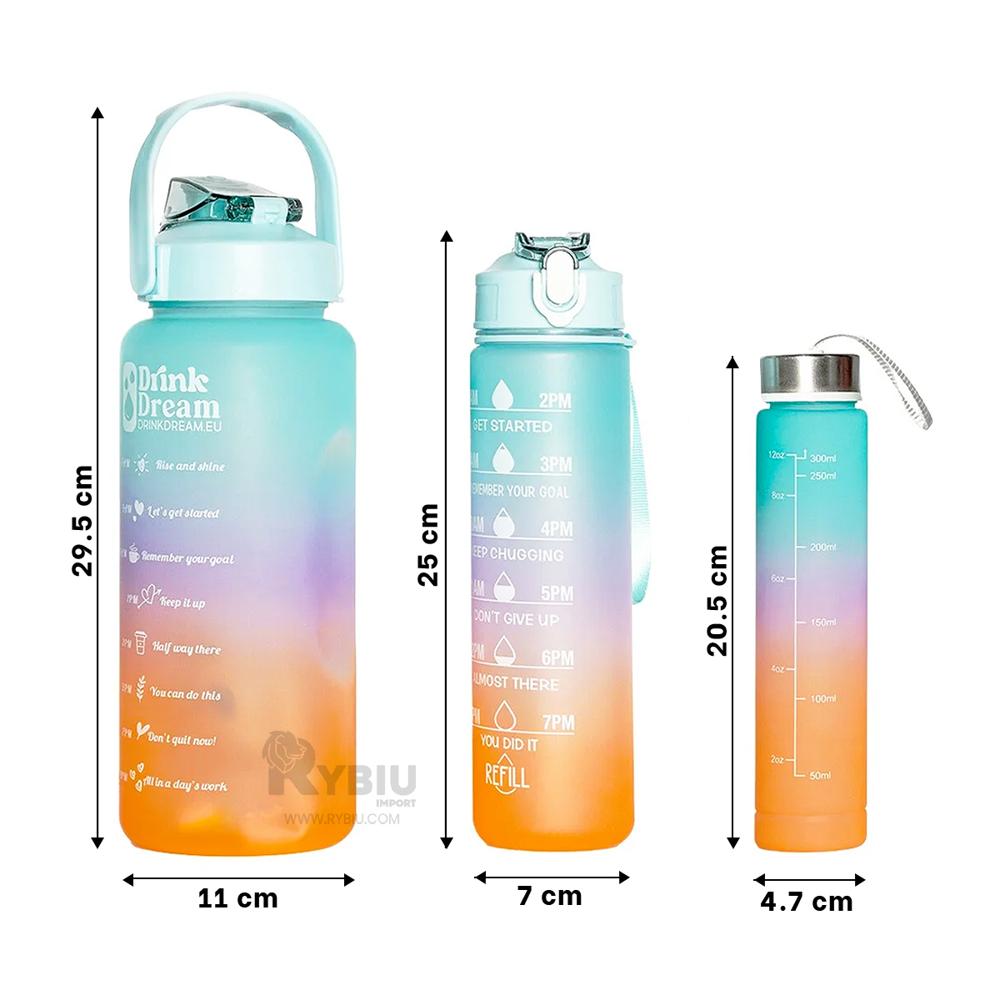 Botella Trio de Gym Tapa Celeste Y+Regalo Ligas para Peinar