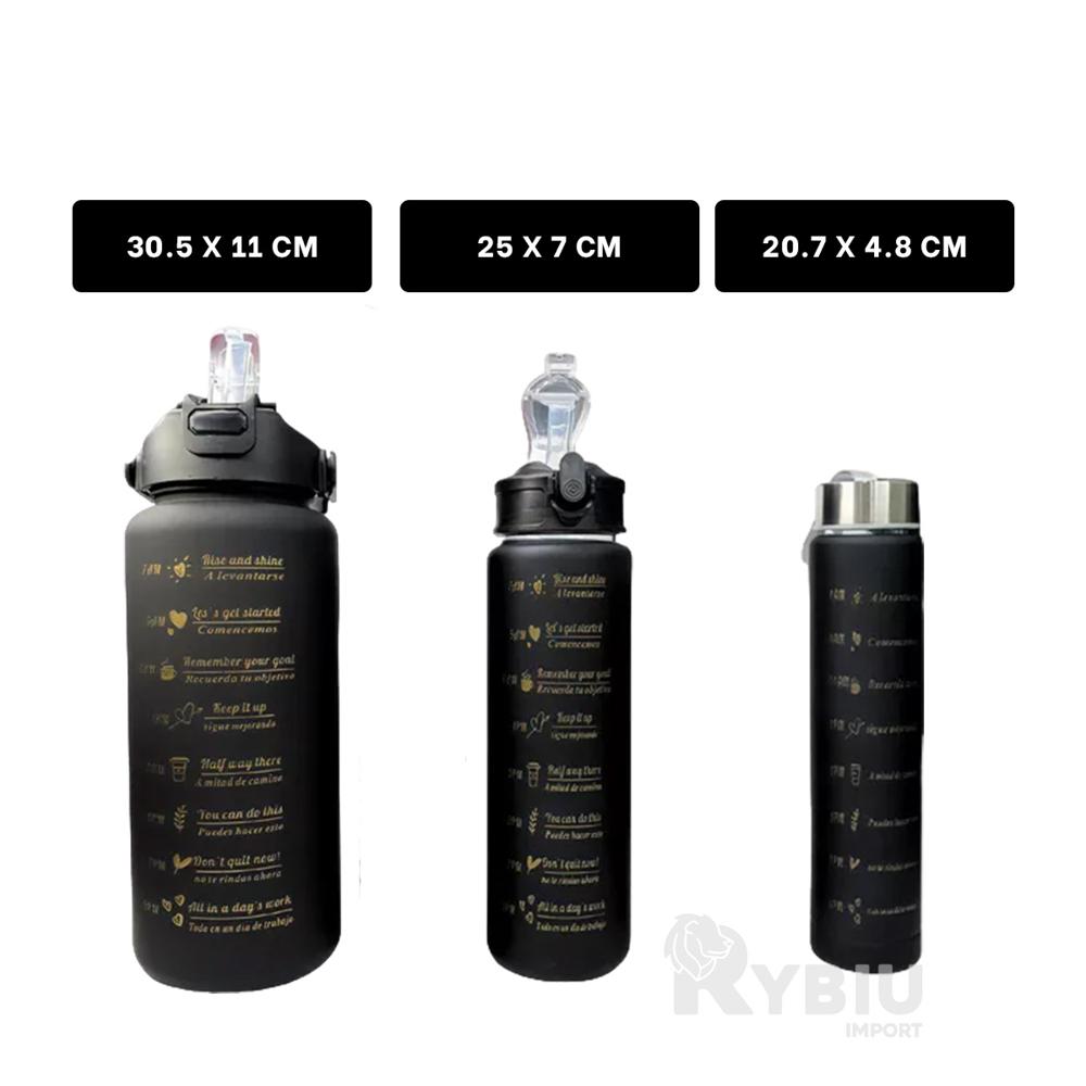 Botella Trio para Gym Tapa Negro Y+Regalo Ligas para Peinar