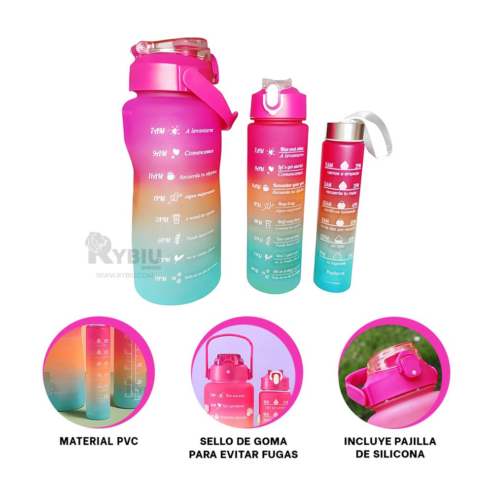 Botella Util Moderna con Tapa Fucsia Y+Banderitas Adhesivas