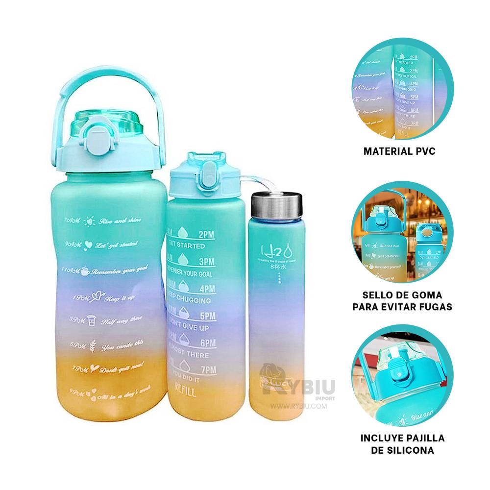 Botella Util Moderna con Tapa Celeste Y+Banderitas Adhesivas