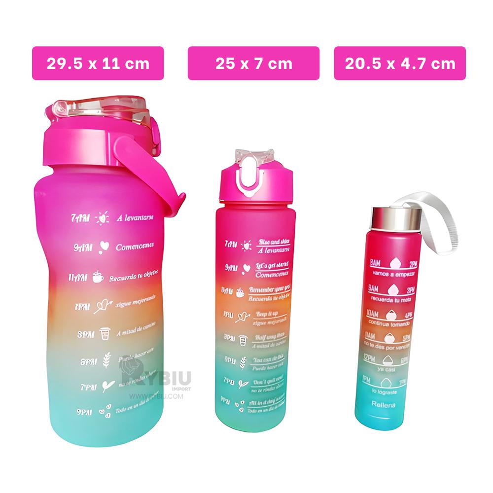 Botella Trio para Gym Tapa Fucsia Y+Regalo Ligas para Peinar