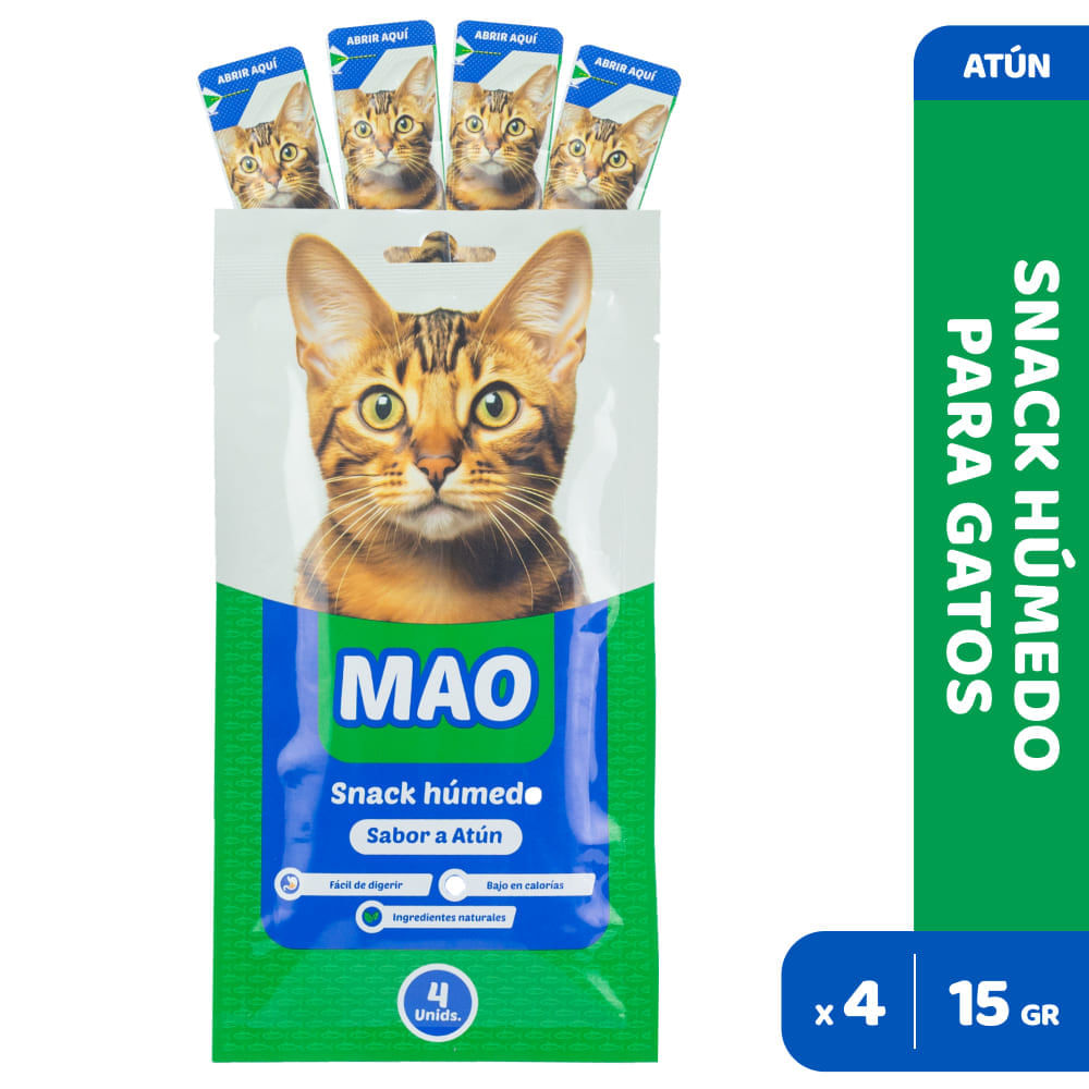 Snack Húmedo para Gatos MAO Sabor Atún Sobre x60g  (4 unid)