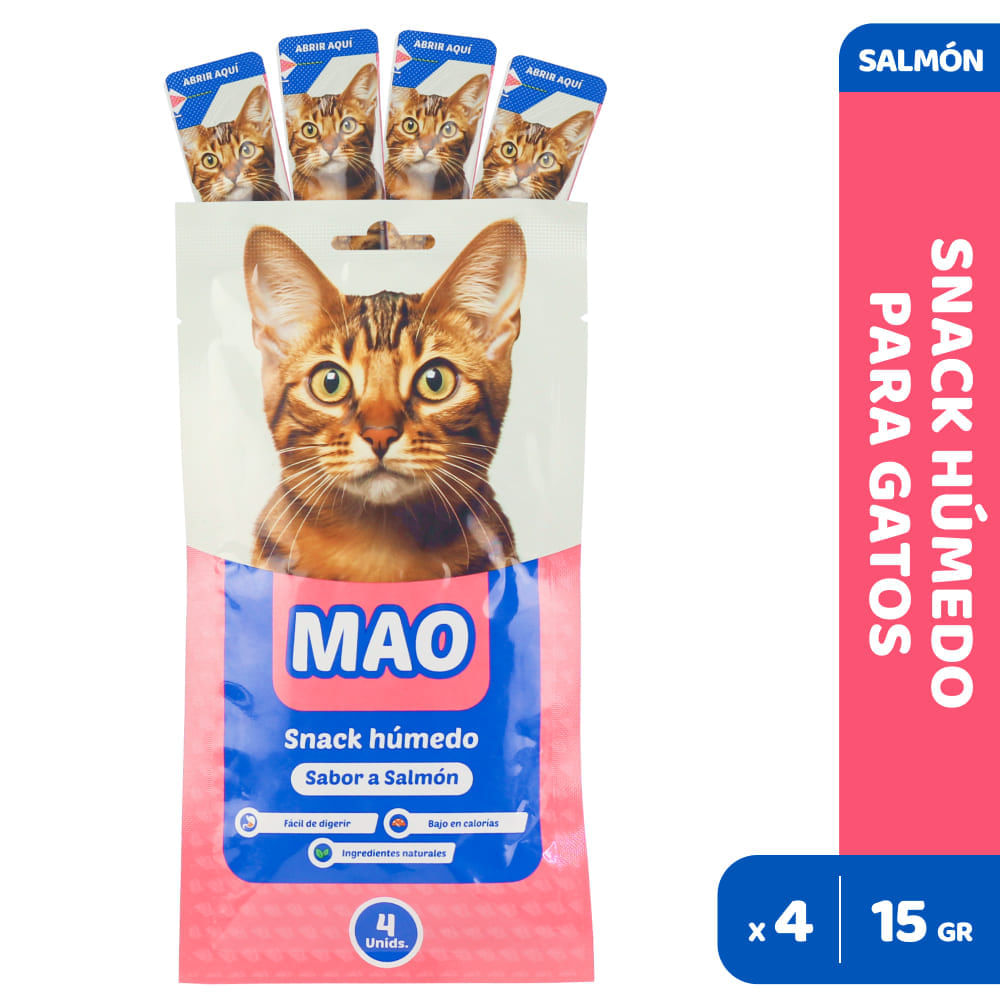 Snack Húmedo para Gatos MAO Sabor Salmón Sobre x60g  (4 unid)