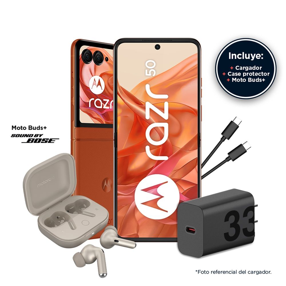 Celular Motorola Razr 50 6.9"" 12GB RAM 256GB Naranja + Motobuds