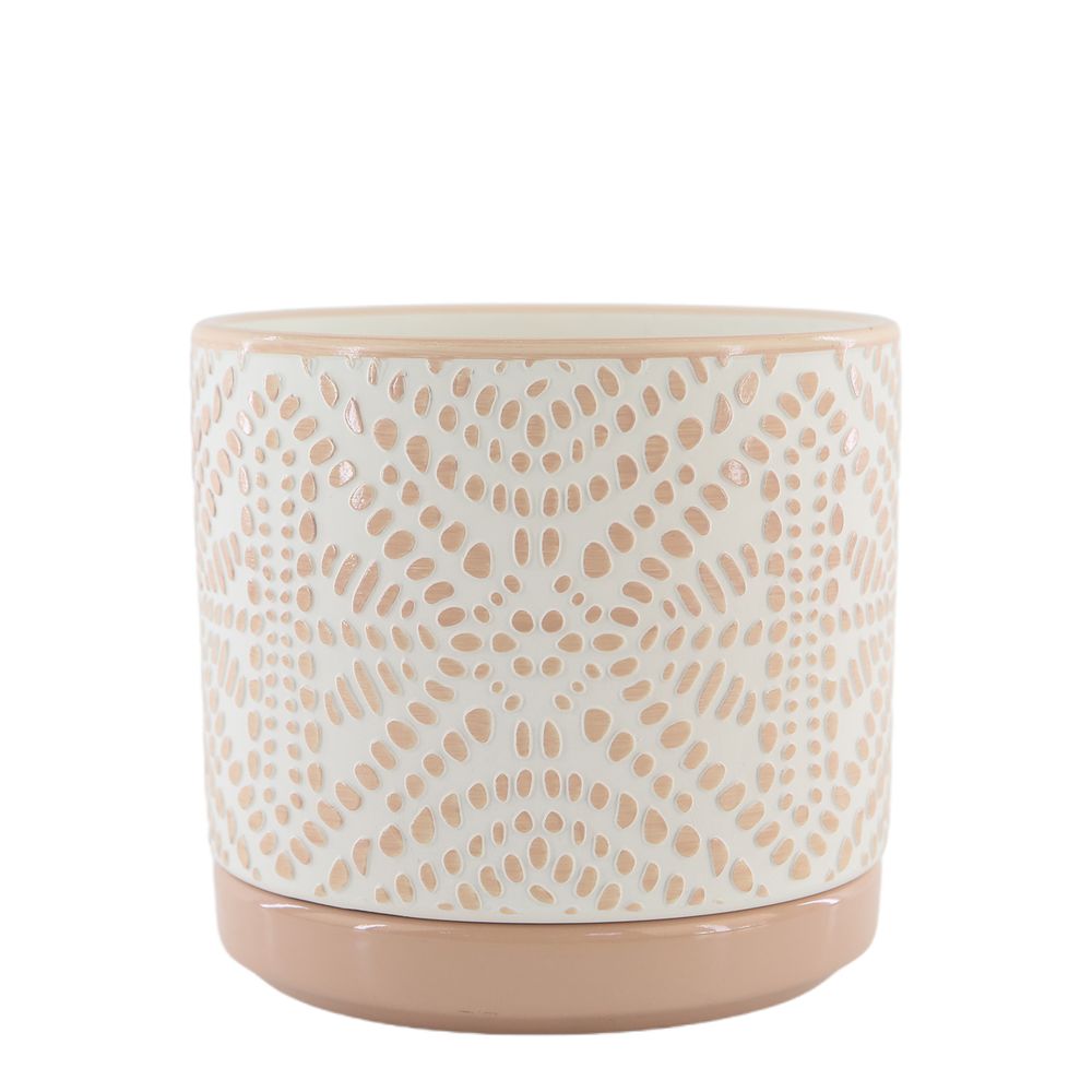 Maceta Ceramica Con Plato Color Beige 13 Cm