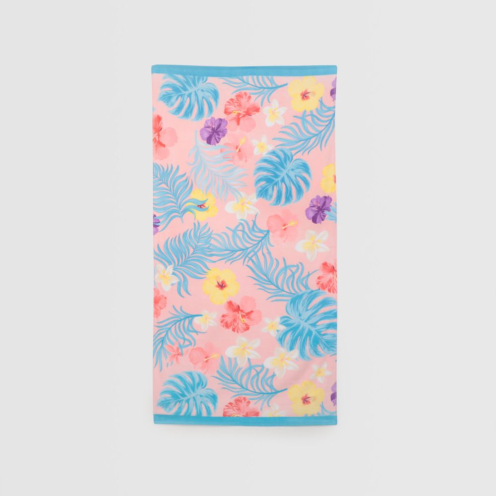 Toalla De Playa Rectangular Flores Rosa 80Cm X 160Cm