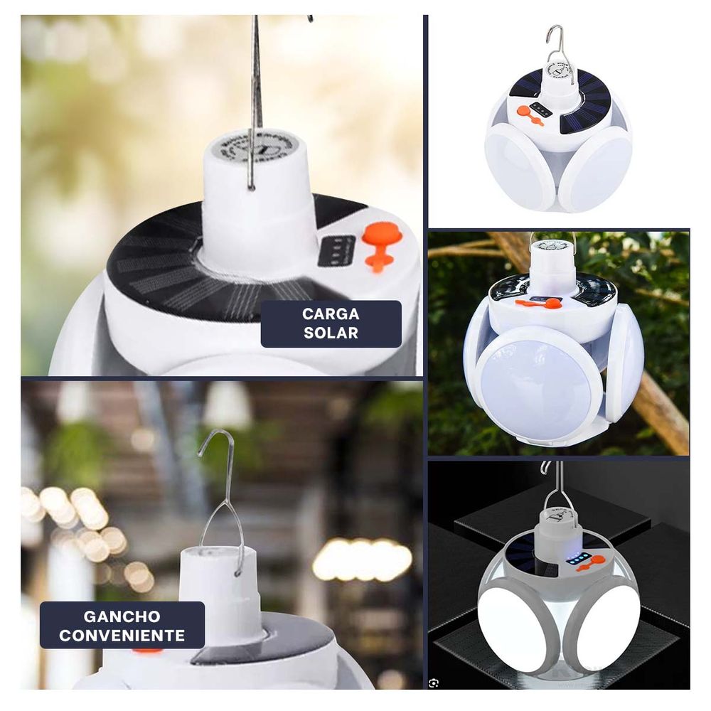 Foco Innovador y Util Led Recargable con Panel Solar