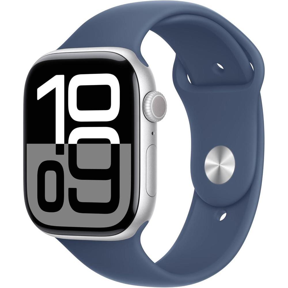 Apple Watch Series 10 [GPS 46mm] with Silver Aluminium Case with Denim Sport Band - S/M
