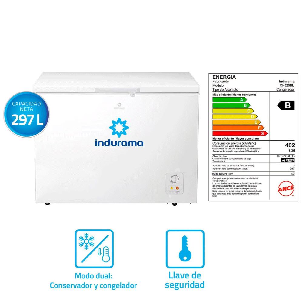 Congelador Indurama 297 LT CI-320BL Blanco