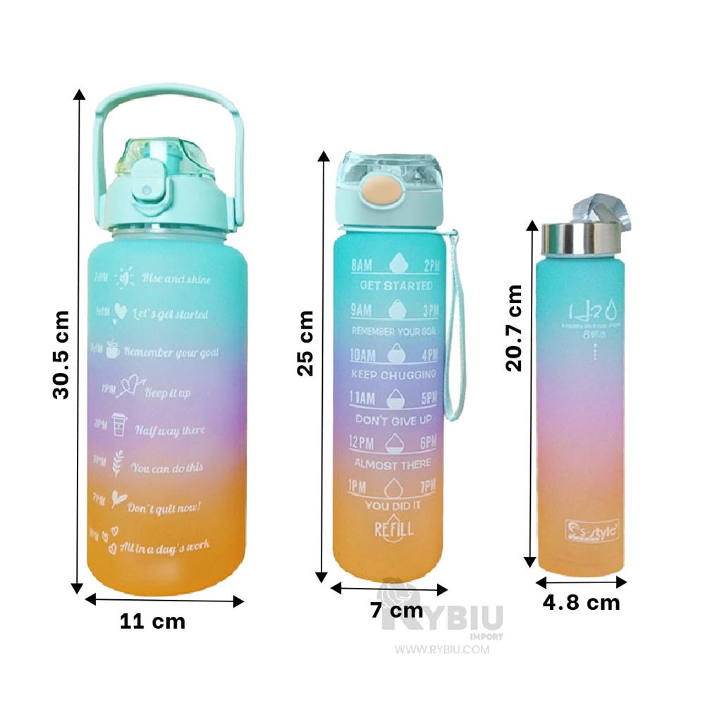 Botella Trio para Gym Verde Agua Y+Regalo Ligas para Peinar