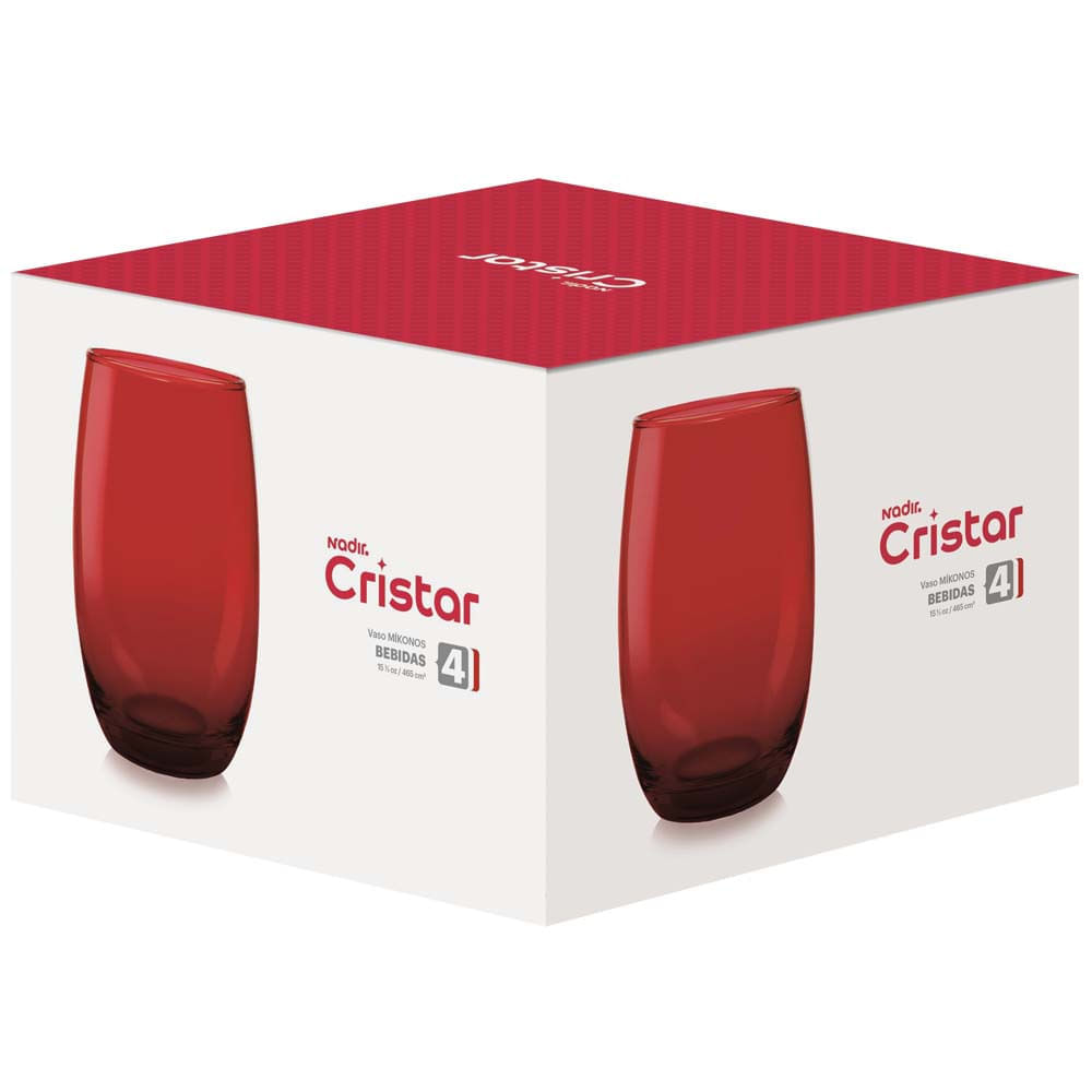 Set de Vasos CRISTAR Mikonos Rojo 4pzas